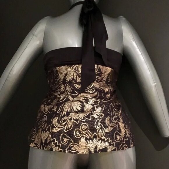 ARDEN B. Stunning Gold and Black Silk Halter Top - Size Large - Picture 7 of 9
